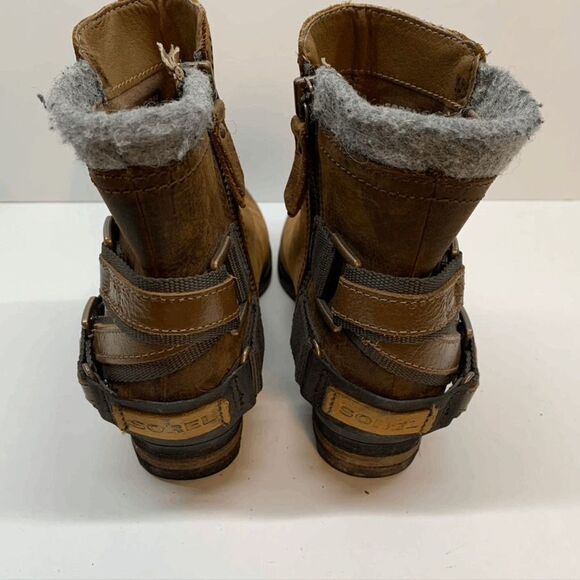 Sorel Womens Brown Leather Grey Wool Ankle Booties US 6.5 - Picture 3 of 7